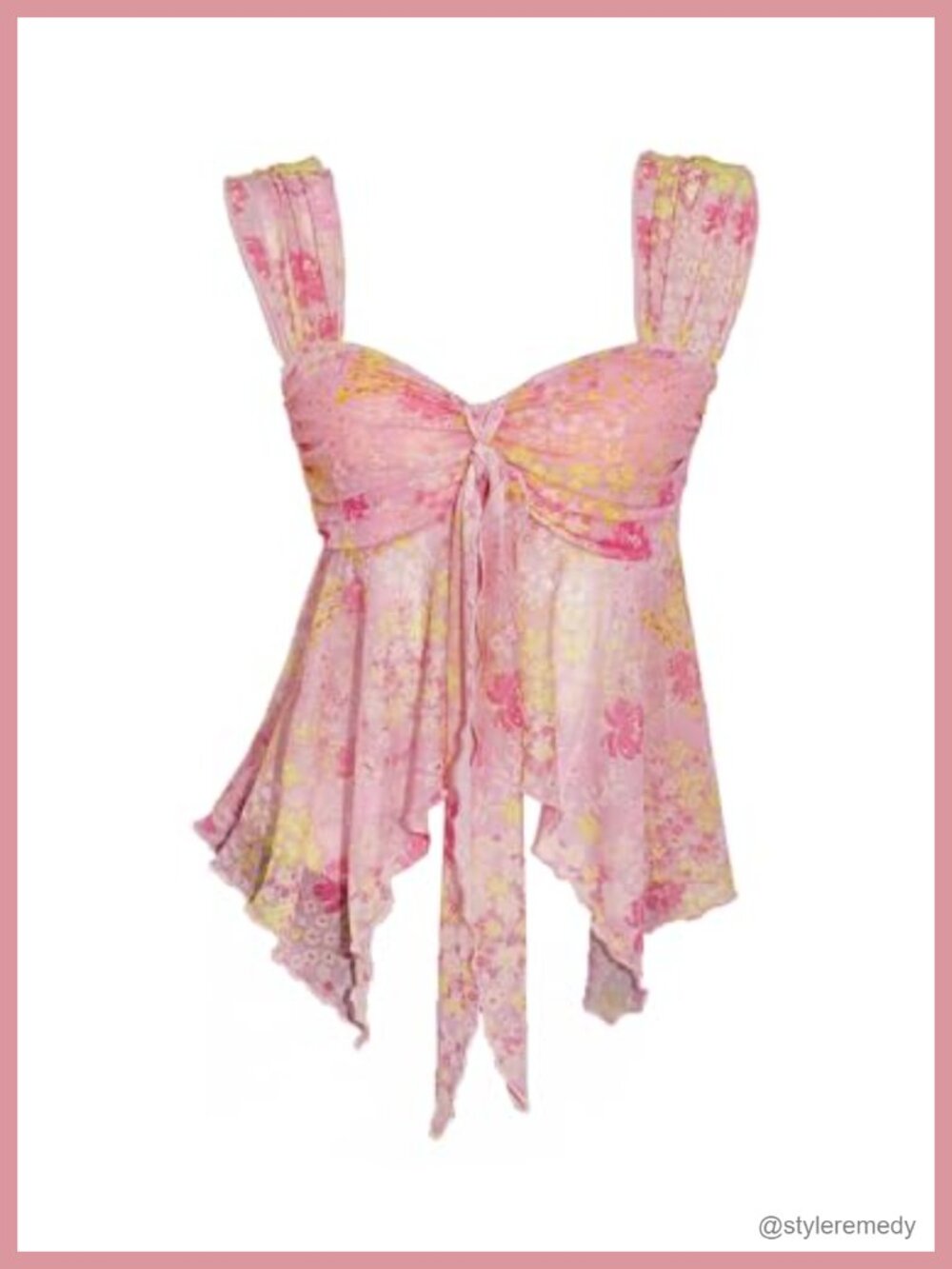 Women's Floral Mesh Tank Top Tie Front Sweetheart Neck Summer